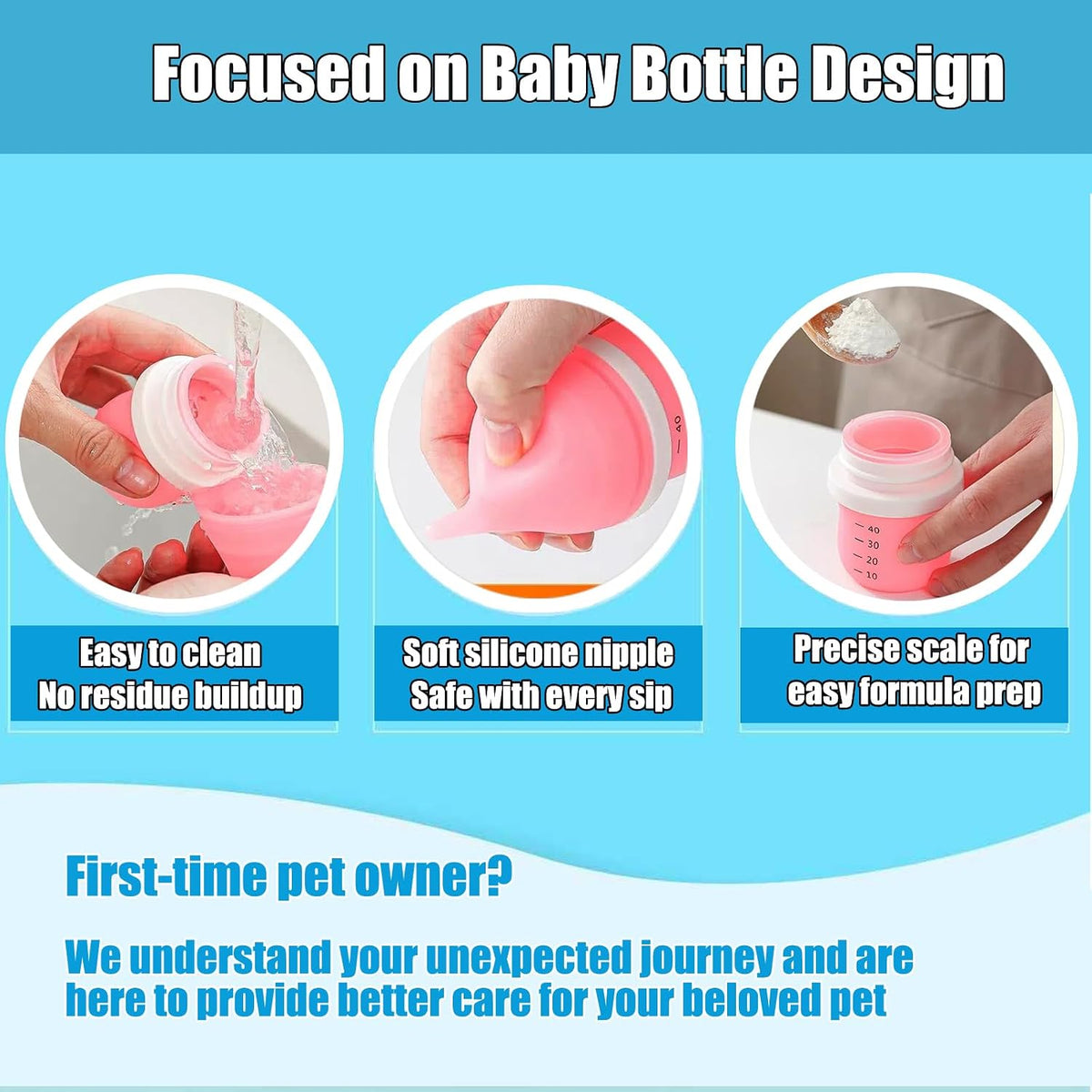 Tapered nipple pet nurser bottle for controlled liquid flow