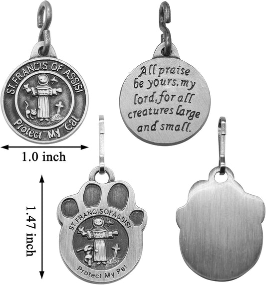 ForFine engraved pet medal pendant showing the detailed Saint Francis protective prayer text.