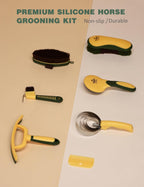 Premium Furrishine horse dandy brush showing the dual stiffness biomimetic bristle design for effective coat shedding.