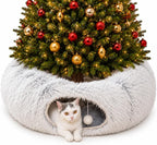 Fluffy Cat Tunnel Bed Under Christmas Tree, Plush Warm Brown - Image 9