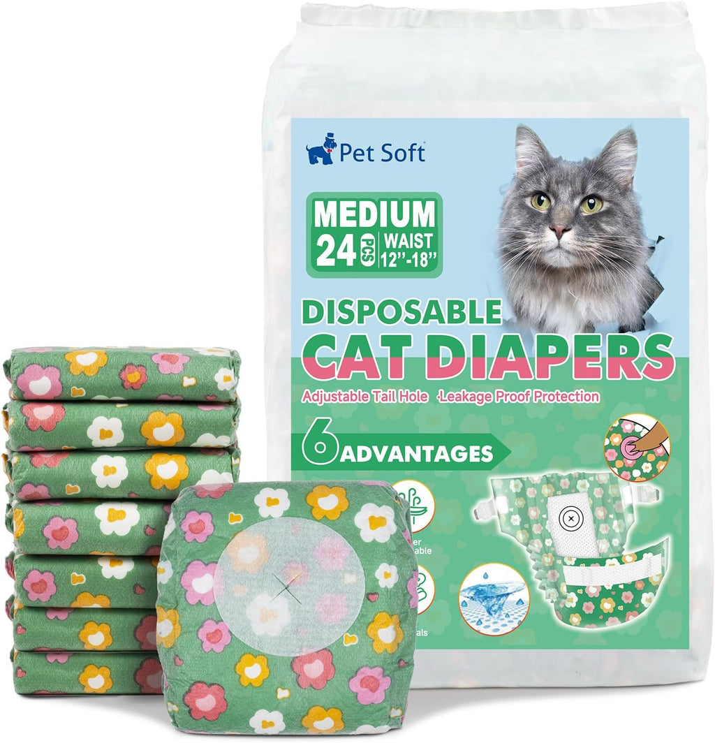Pet Soft Disposable Cat Diapers - Diaper for Female & Male Cats, Puppy Doggie Diapers for Female Dogs with Adjustable Foam Tail Hole, Small (24Pcs, GN Flowers) - Image 14
