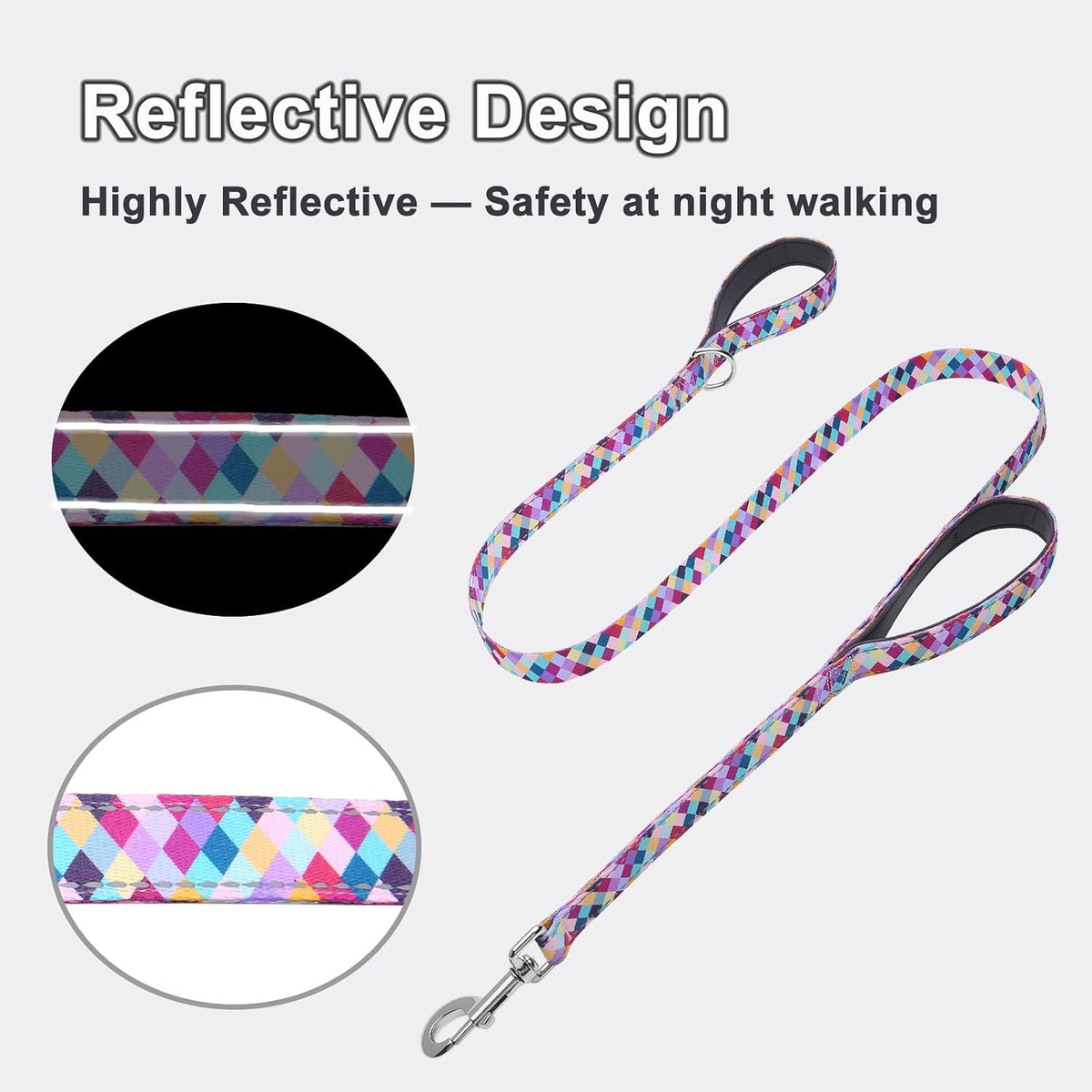 Lower traffic handle view of the strong nylon dog walking leash.