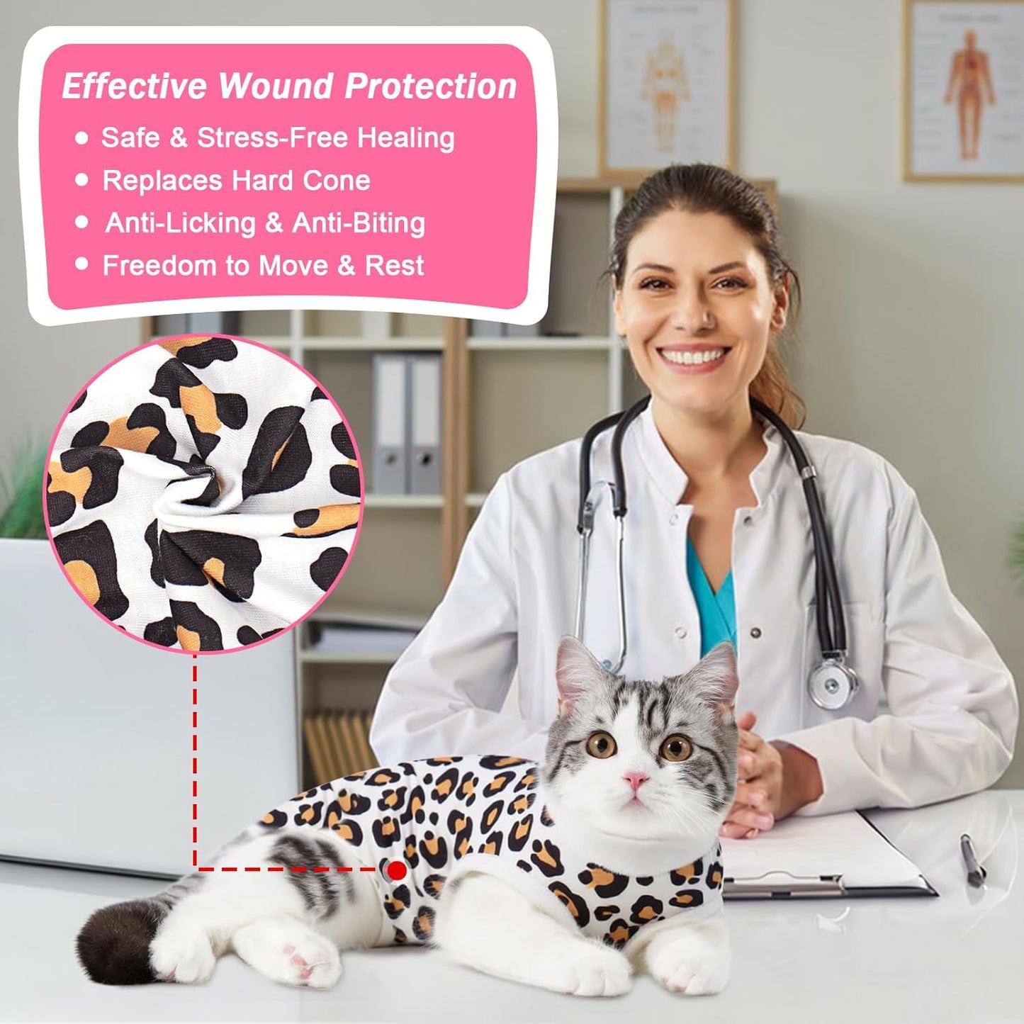 Cat wearing Coppthinktu surgical onesie for abdominal wounds