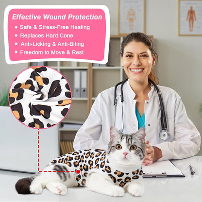 Cat wearing post-surgery onesie side profile