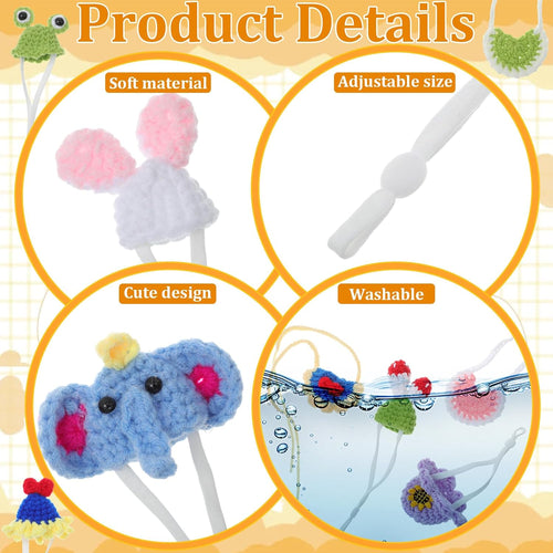 Sixteen piece collection of Abbylike tiny pet bibs and matching woolen hats displayed in a flat lay arrangement.