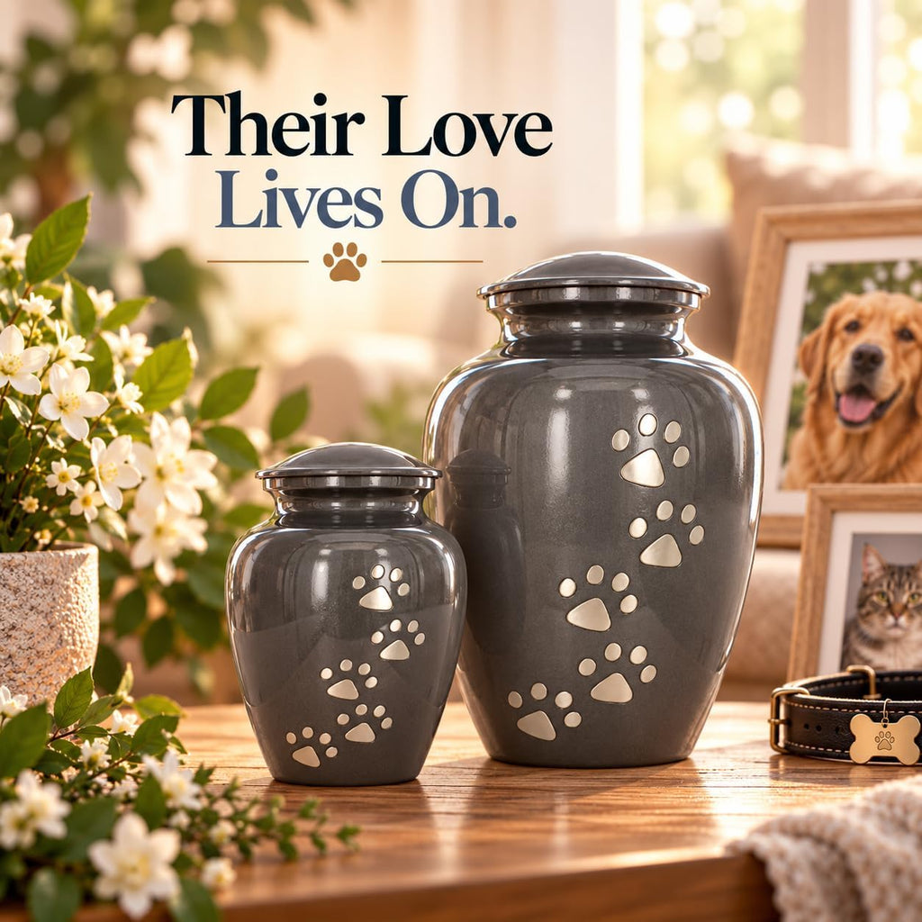 Trupoint Memorials Pet Urn for Dogs and Cats Ashes, Paws Print Grey Cremation Urns for Pets - Grey, Small Up to 17lb - Image 8