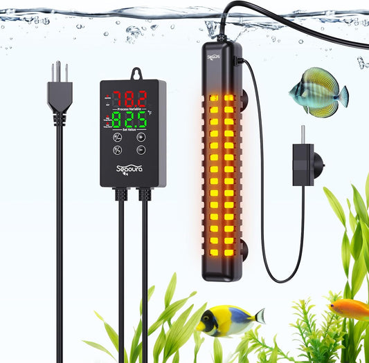 Seaoura 300W aquarium heater with digital controller front view