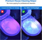 Vansky professional handheld ultraviolet torch demonstrating pet urine and dry stain detection on carpet.