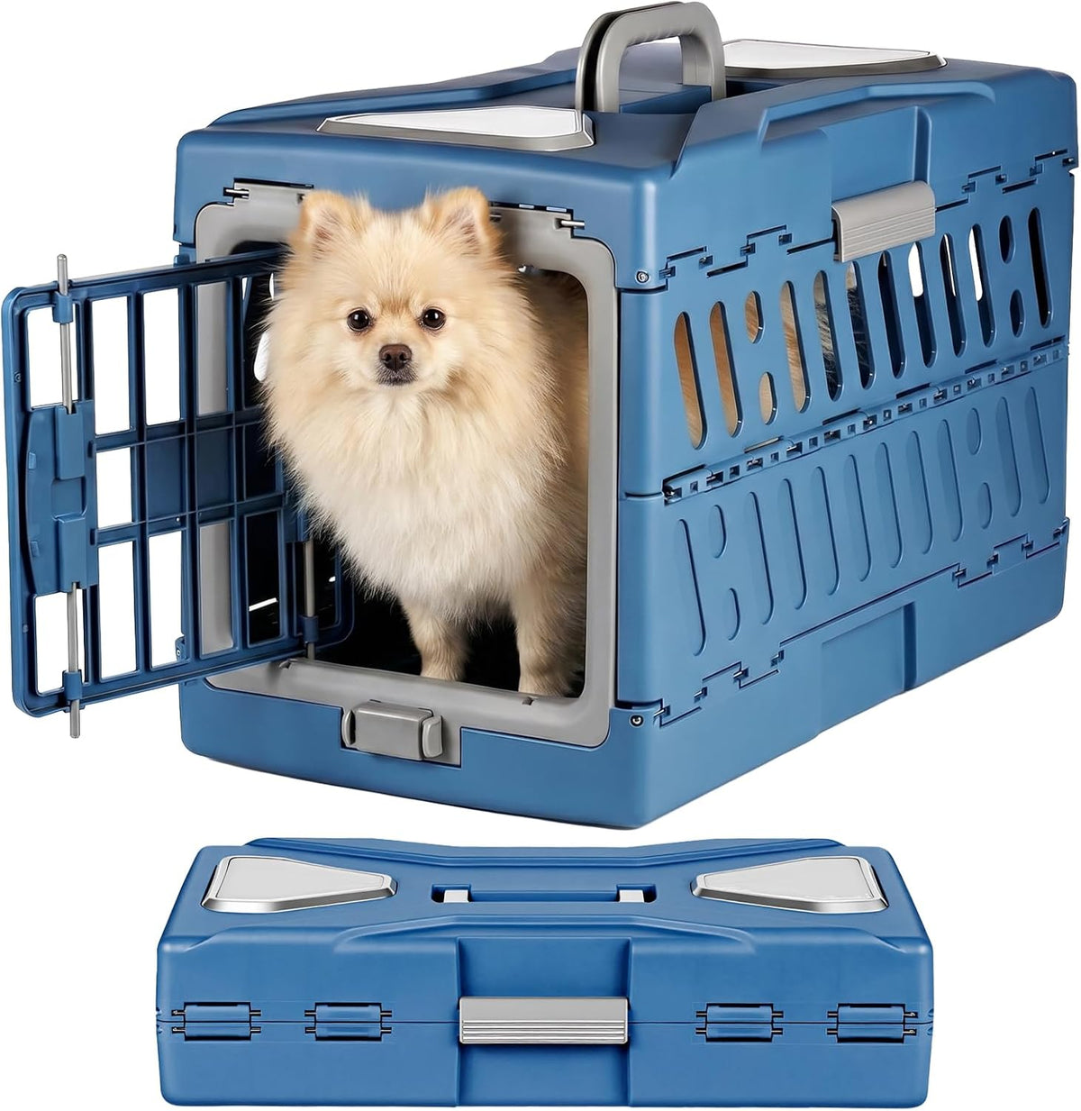 Chronanagese collapsible pet carrier front view showing double sided door