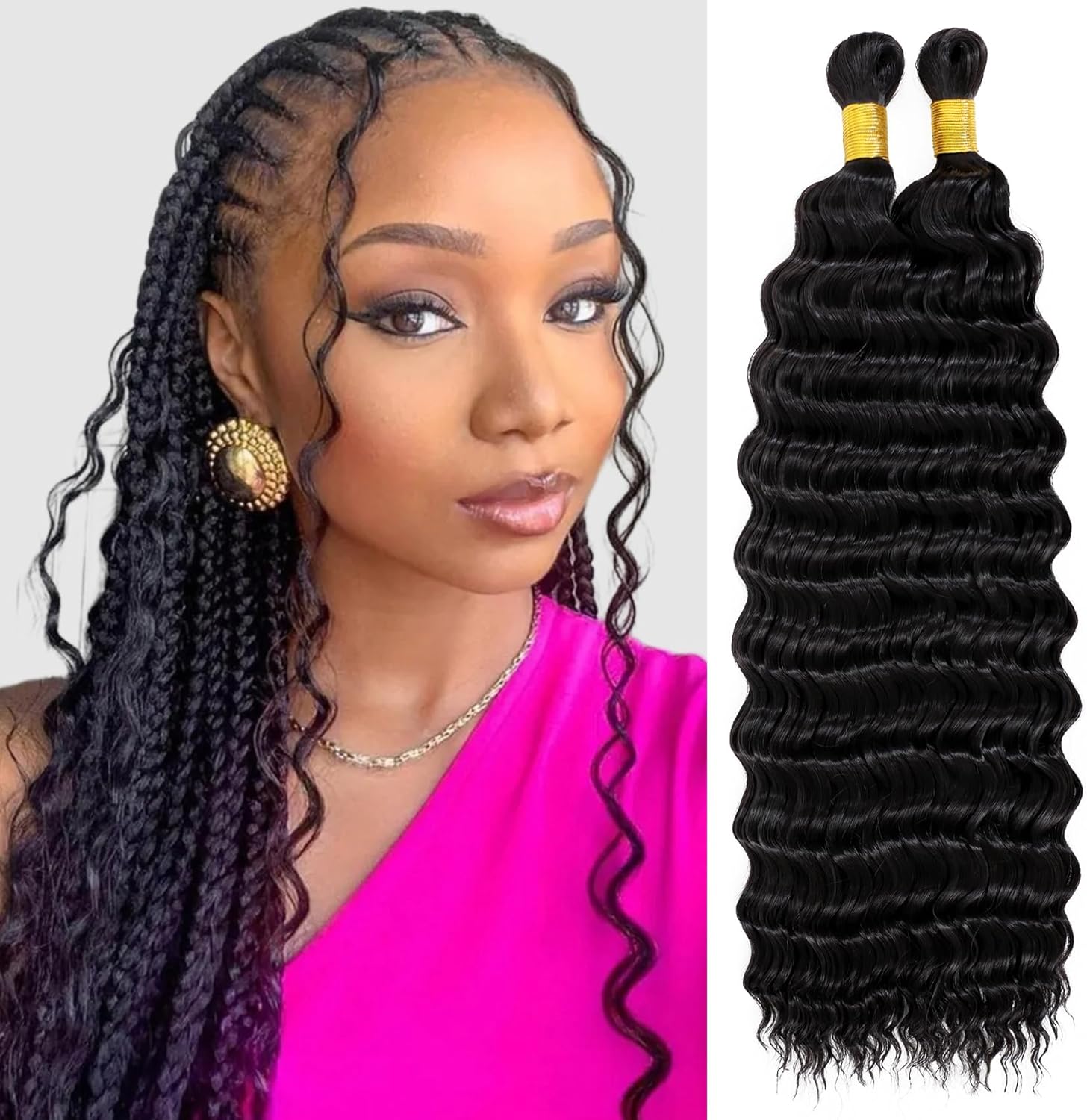 Eerya long curly braiding hair front view packaging of ocean wave extensions