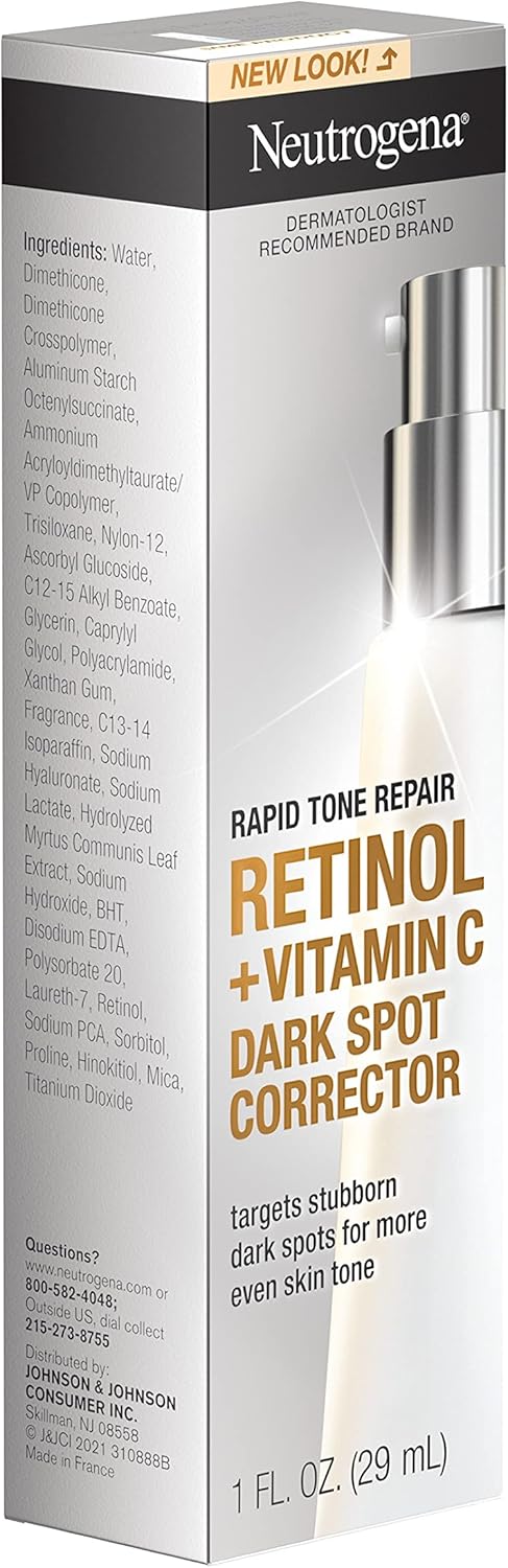 Neutrogena Rapid Tone Repair Retinol + Vitamin C Dark Spot Corrector Face Serum, Daily Anti-Wrinkle Dark Spot Corrector to Brighten & Even Tone, Mineral-Oil & Dye-Free, White, 1 oz - Image 11