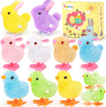 Tagitary plush bunny and jumping chick wind up toys front view showcasing colorful selection