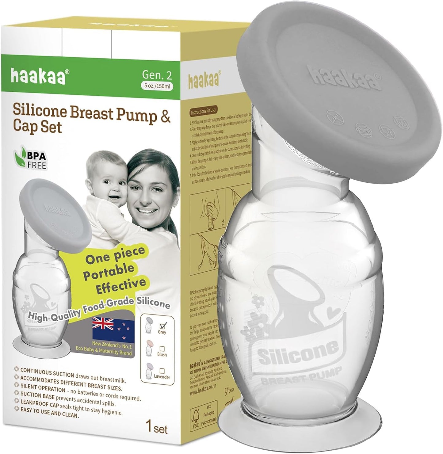 Haakaa silicone breast pump and cap set front view for manual milk collection