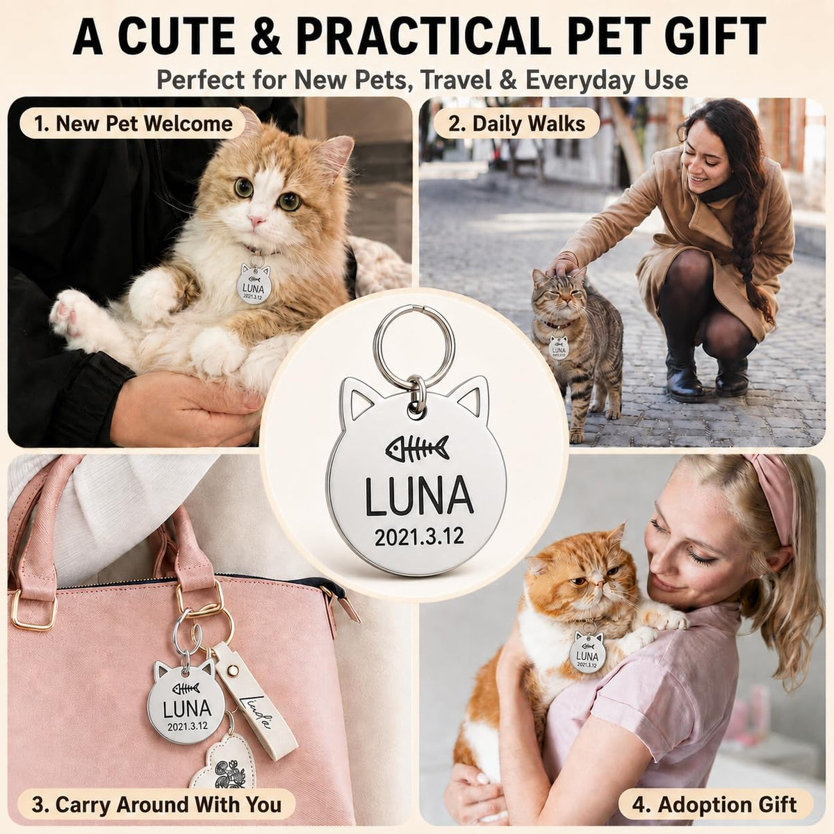 Personalized small pet identification pendant suitable for lightweight dog and cat collars.