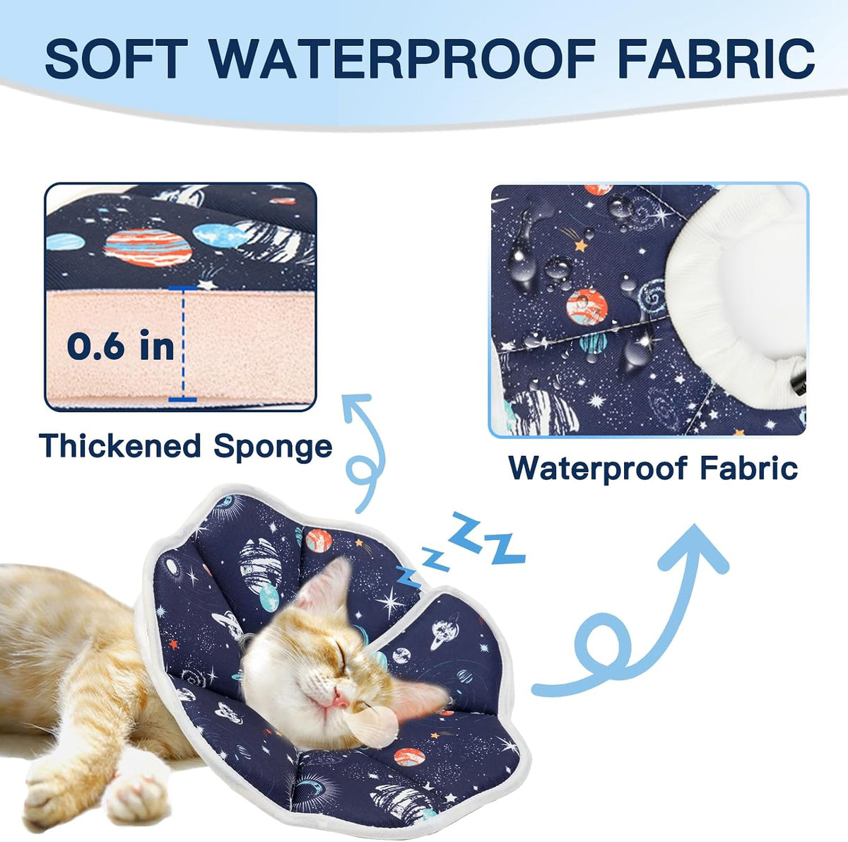 Adjustable pet donut collar preventing licking wounds for kittens and medium cats