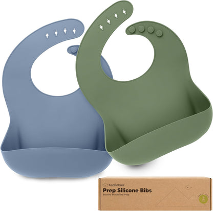 KeaBabies 2-pack silicone baby bibs slate color front view
