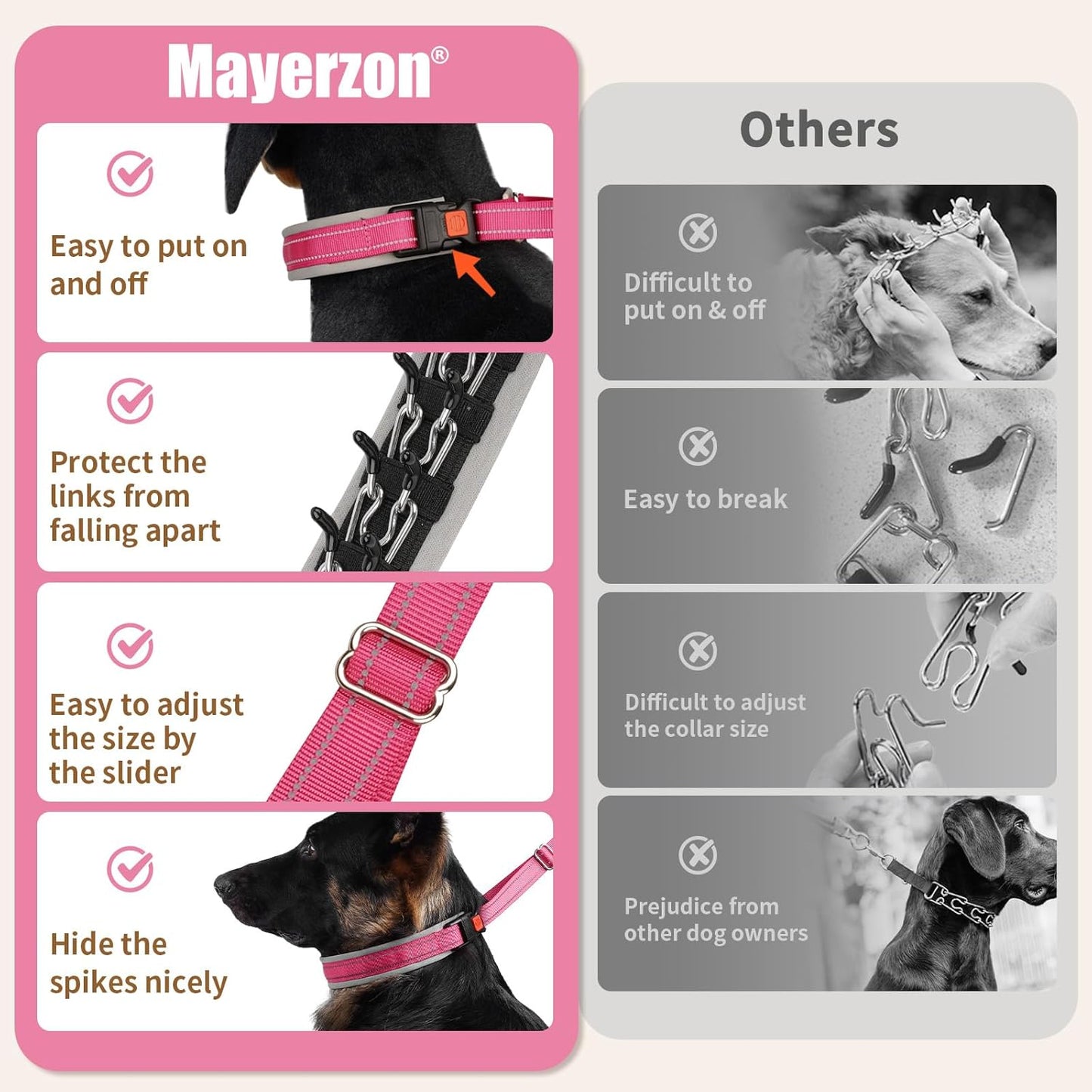 Adjustable slider feature on the Mayerzon no pull training collar