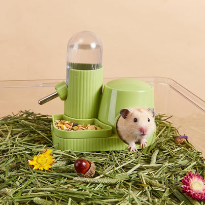 3 in 1 Hamster Water Bottle No Drip Automatic Leakproof Dispenser with Food Container and Hideout Base for Gerbil Rat Dwarf Hamster Mouse (Green, 3.4oz) - Image 3