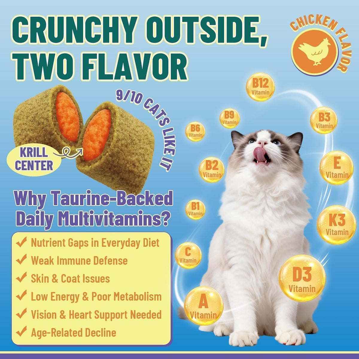 Wagmee 16-in-1 cat multivitamin treats dual-texture krill core showpiece