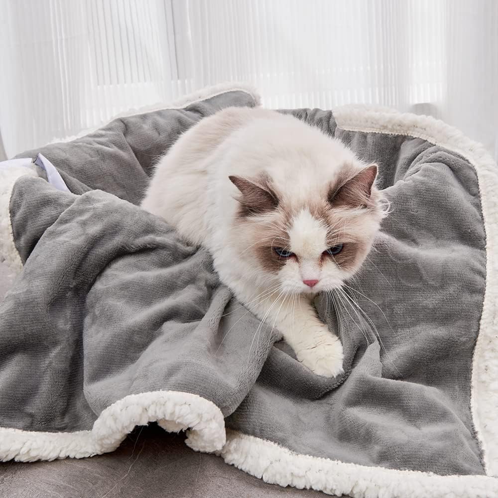 Qeils washable pet blanket showing cute paw print flannel design and soft fleece back