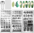 PH PandaHall flower leaf nail stamping plates front view displaying intricate rose and daisy stainless steel stencils.