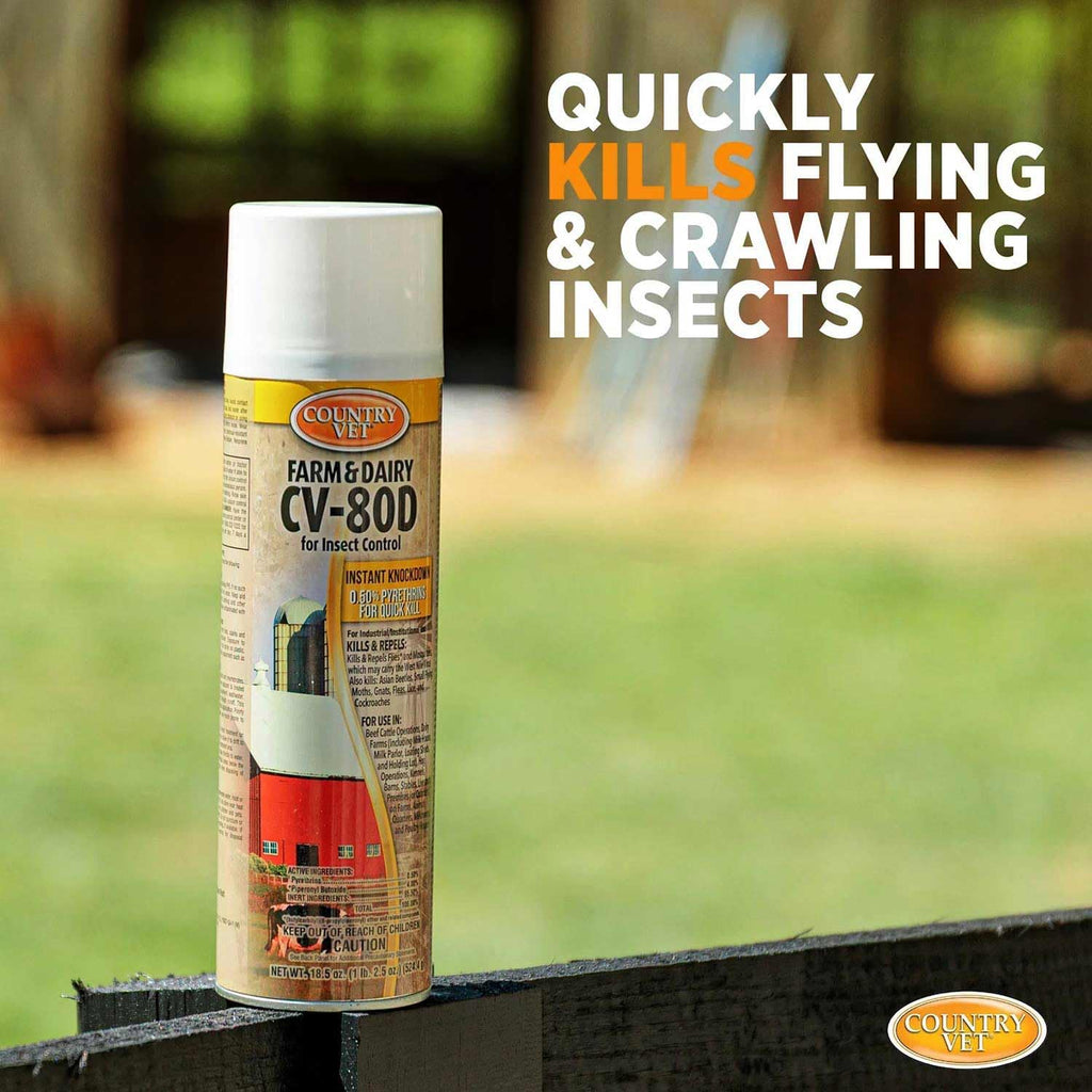 Country Vet aerosol insecticide can showing target pest information