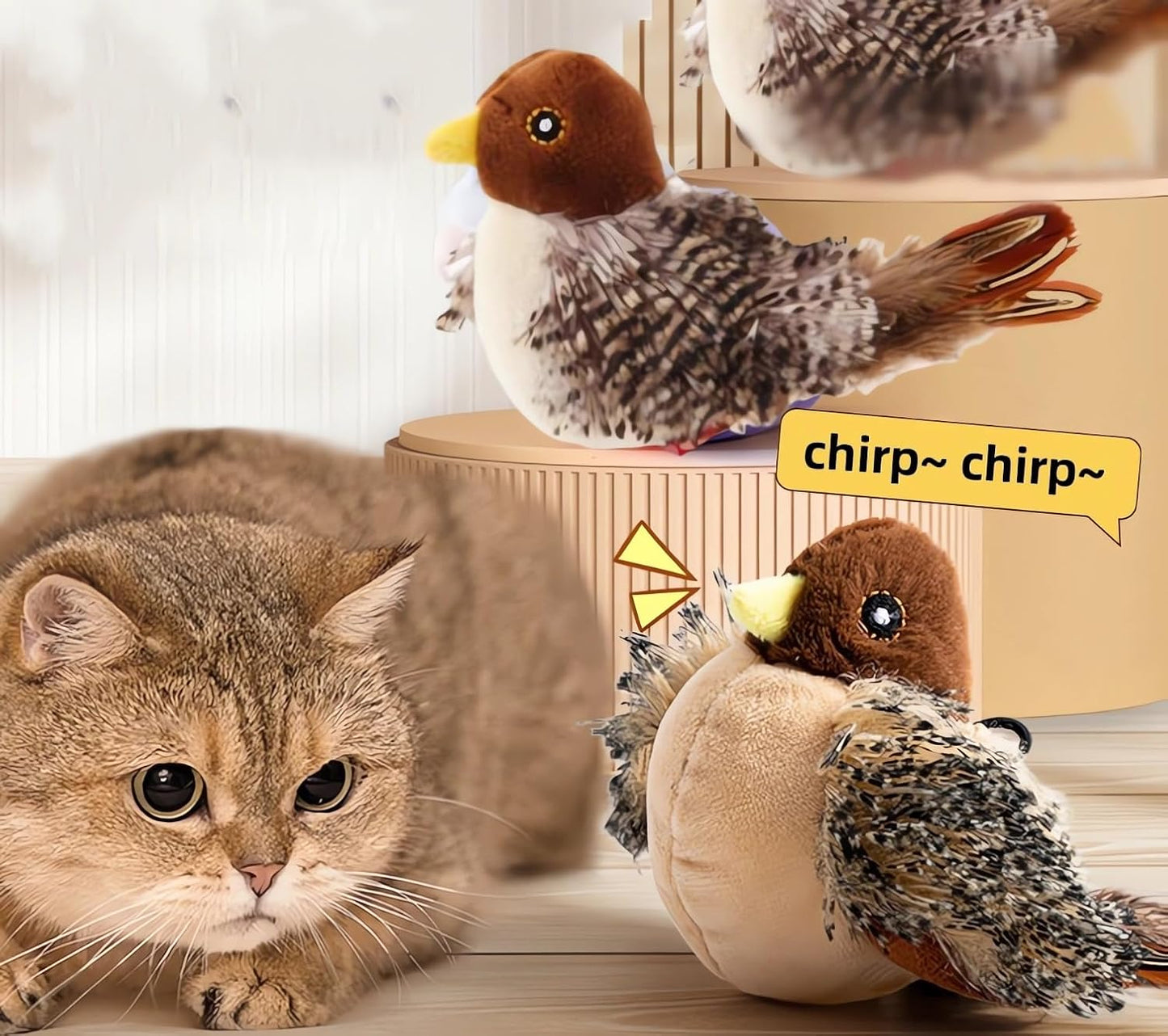 DABATO motion activated electronic cat toy showing soft feather details