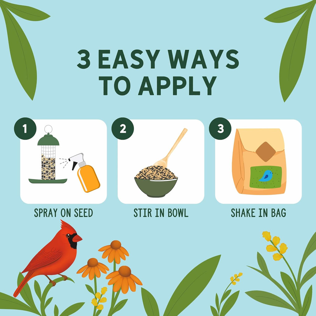 Application of spicy pepper deterrent to bird feeder seeds