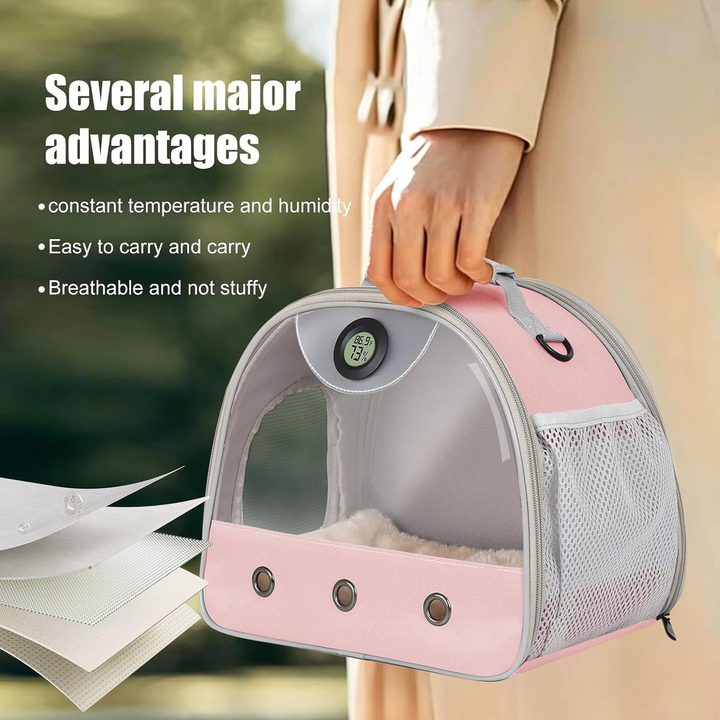 Bearded Dragon Travel Backpack Carrier with Reptile Thermometer and Humidity Gauge Lizard Travel Cage Space Capsule Clear Bubble Window Astronaut Reptile Bag for Ball Python (Pink, Carrier) - Image 3
