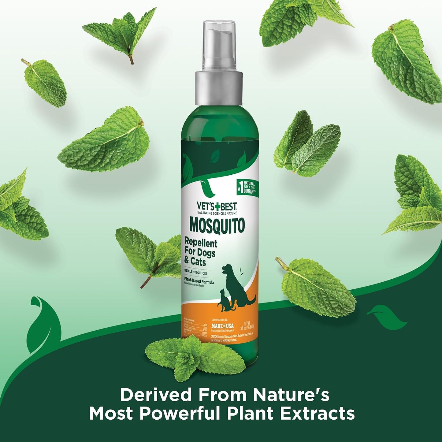 Vet's Best mosquito spray bottle showing the 8 fluid ounce label