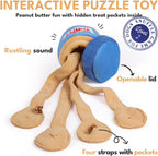 Chewffon plush dog puzzle toy showing hidden treat pockets