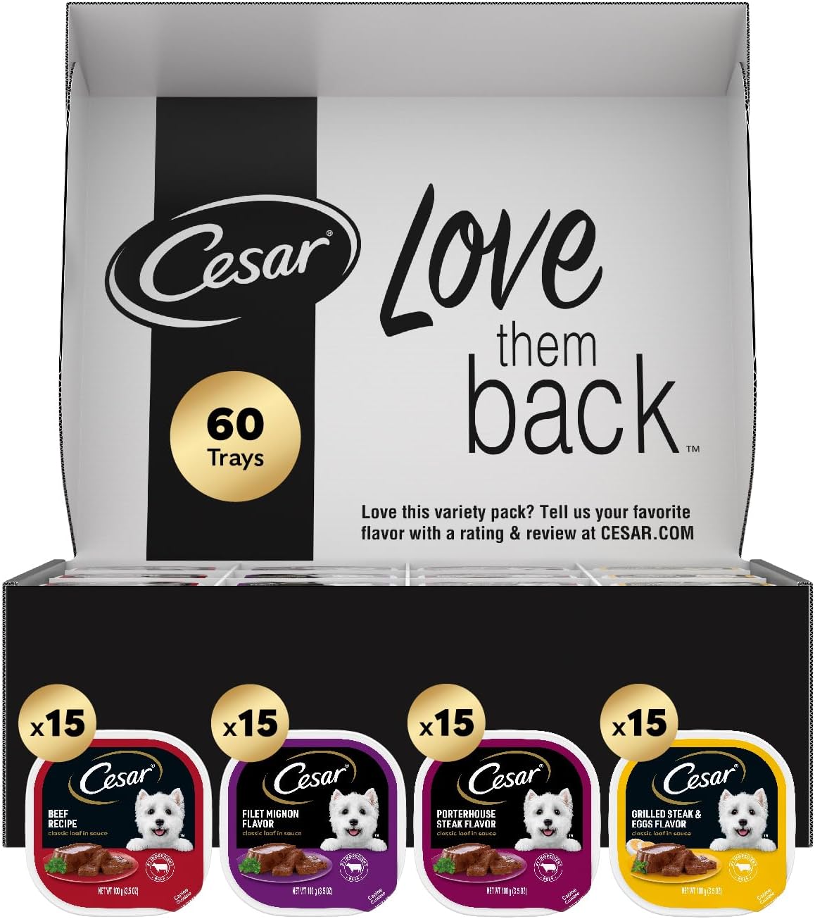 Cesar Wet Dog Food Classic Loaf in Sauce Grilled Chicken, Filet Mignon, Porterhouse Steak, Beef, Chicken & Liver and Turkey Variety Pack 3.5 oz. Easy Peel Trays (36 Count, Pack of 1) - Image 14