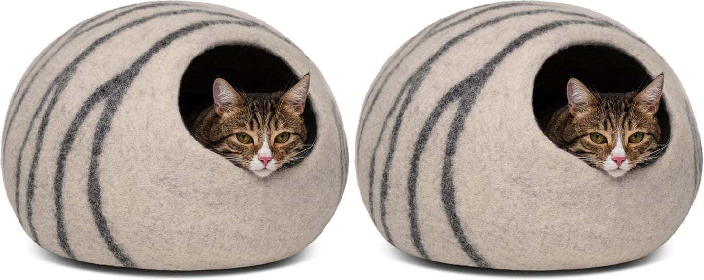 MEOWFIA Cat Cave - Premium Felt Cat Bed Enclosure for Indoor Cats, Handmade Merino Wool (Light Gray, Medium) - Image 9