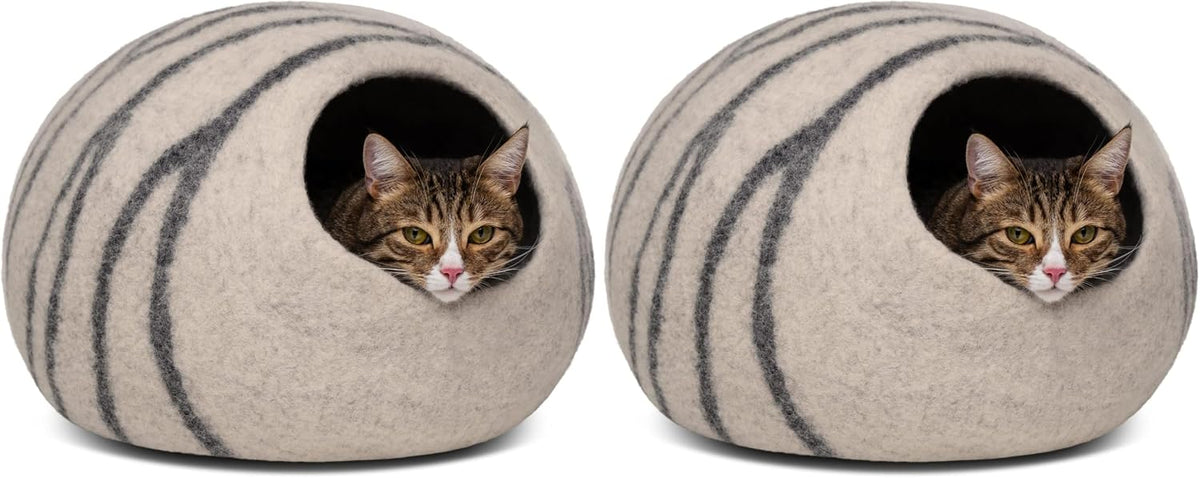 MEOWFIA Cat Cave - Premium Felt Cat Bed Enclosure for Indoor Cats, Handmade Merino Wool (Light Gray, Medium) - Image 9