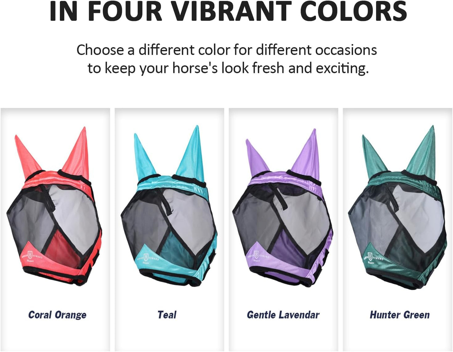Harrison Howard fly mask teal color display for horse care