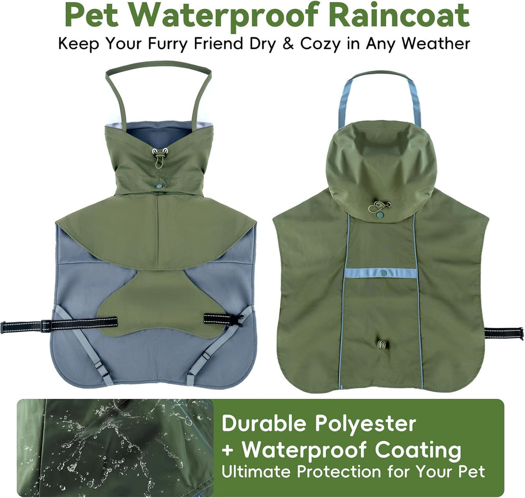 Rynvale Studio windproof dog raincoat with detachable hood attached