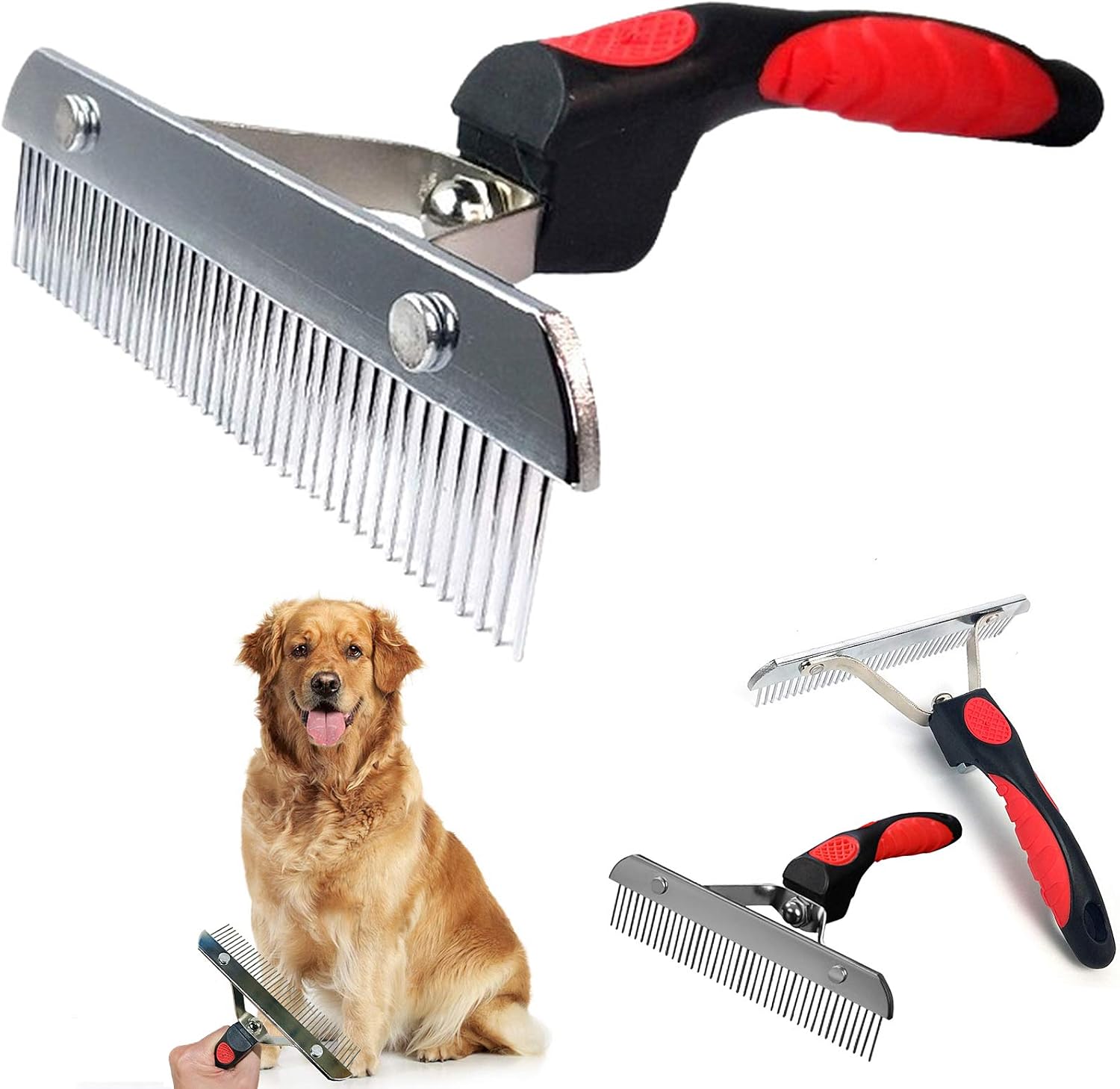 Tsxurepaw dog undercoat rake grooming brush front view for professional pet de-shedding.