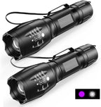 Complete packaging of the imported MOWETOO black light torch highlighting the included AAA batteries.