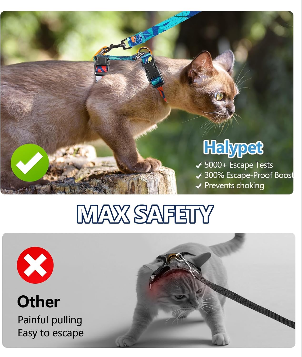 Halypet safe lightweight travel pet collar and harness combo for large cats