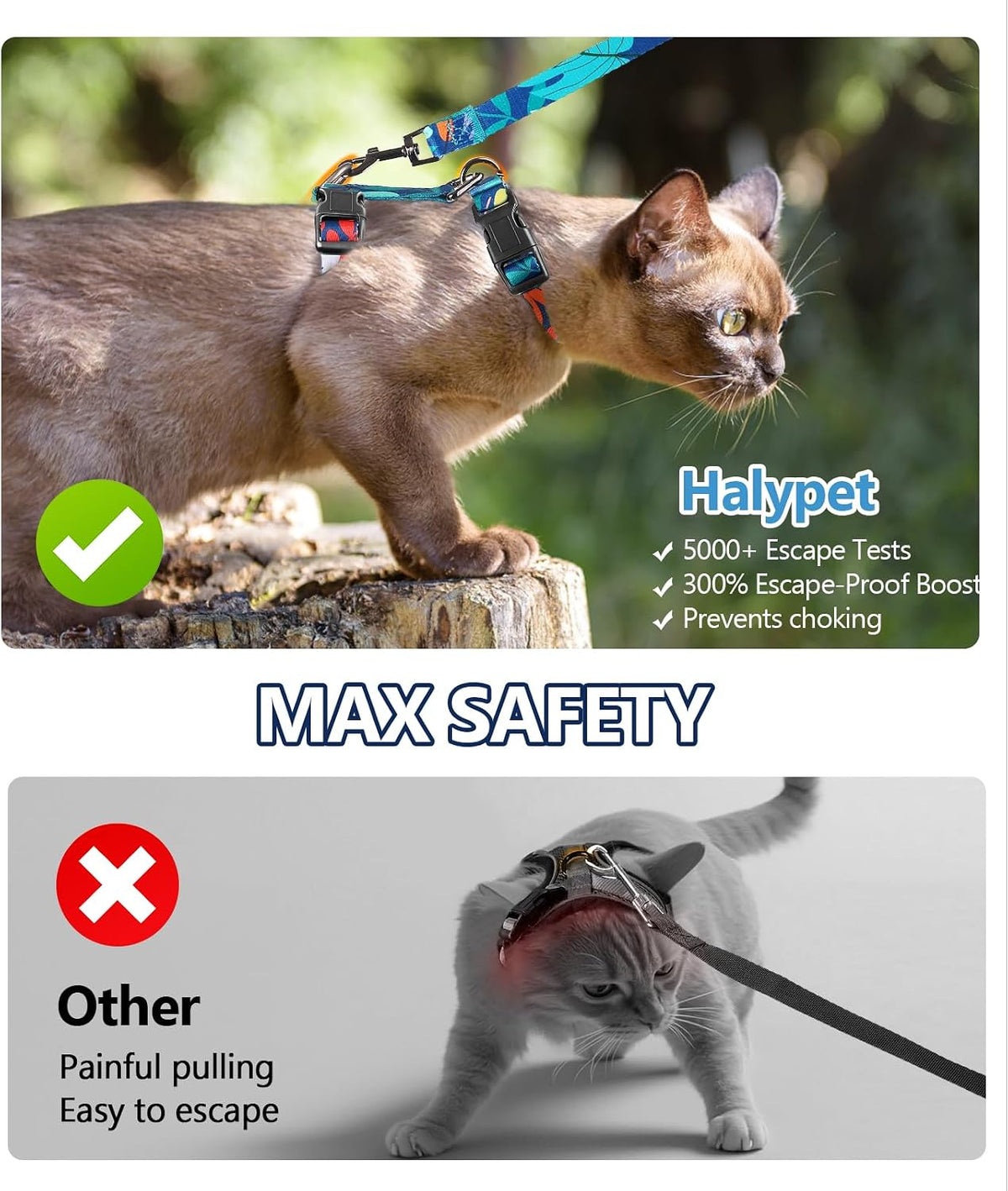 Halypet safe lightweight travel pet collar and harness combo for large cats