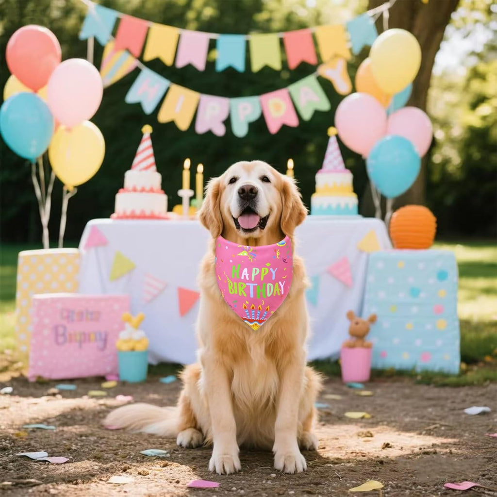 Dog Birthday Girl Bandana for Small Dogs - Reversible Pink Confetti Tie-On Scarf, Happy Birthday Party Outfit Puppy Gift, 9-14" Neck - Image 6