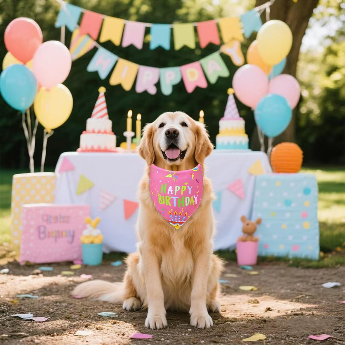 Dog Birthday Girl Bandana for Small Dogs - Reversible Pink Confetti Tie-On Scarf, Happy Birthday Party Outfit Puppy Gift, 9-14" Neck - Image 6