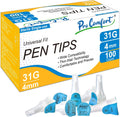 Gluco-Care Pro Comfort Pen Tips 31G 4mm 100 Count front box view for diabetes care.