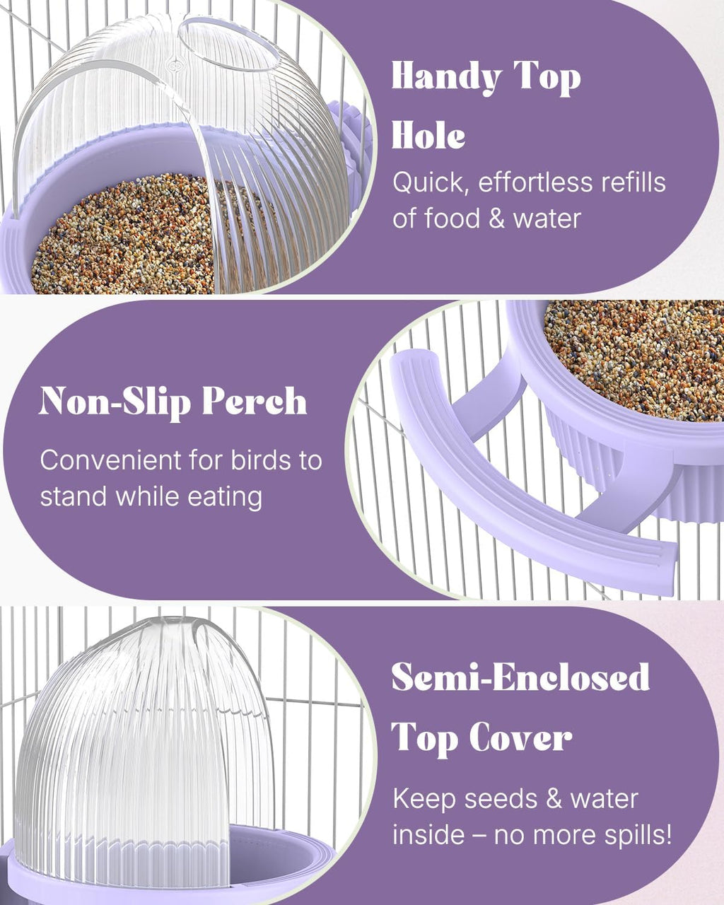Durable polypropylene bird water dispenser attached to cage bars