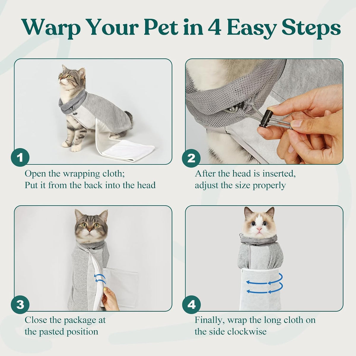 Supet cat restraint bag showing waist strap mechanism