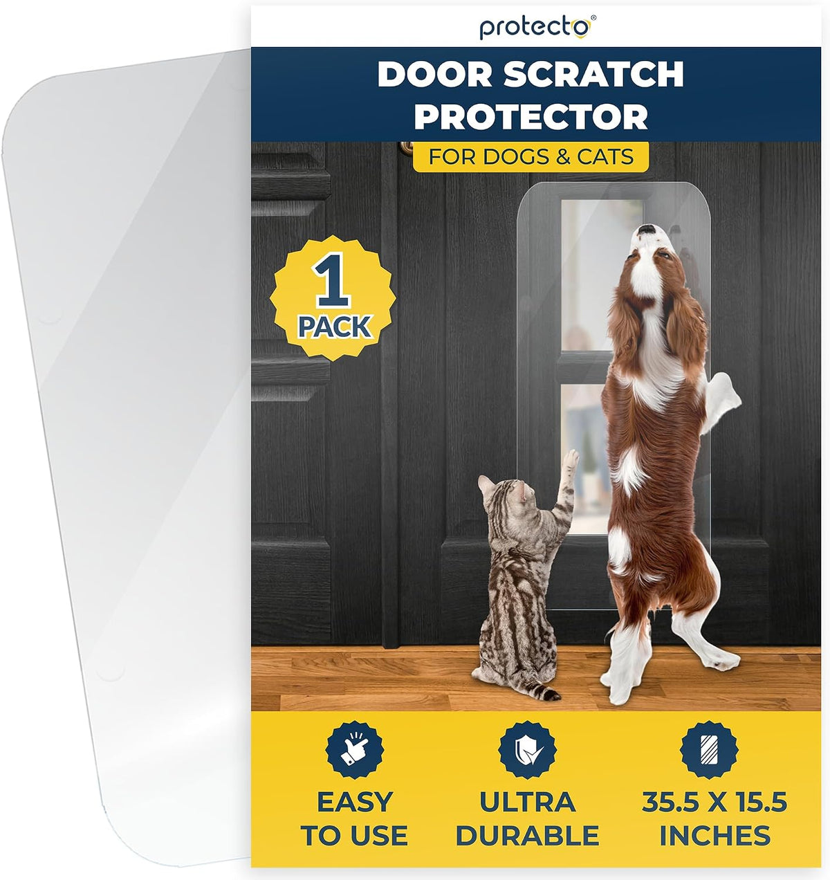 PROTECTO 2 Pack Heavy Duty Door Protector from Dog Scratching, 30 x 20" Clear Door Scratch Protector, Easy to Install on Window, Wall, Screen & Sliding Doors, Cat Scratch Guard for Indoors Outdoors - Image 9