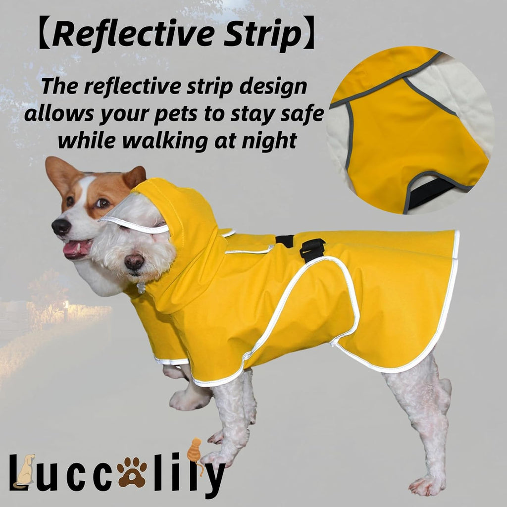 Luccalily pet rain coat showing extended underbelly coverage panel