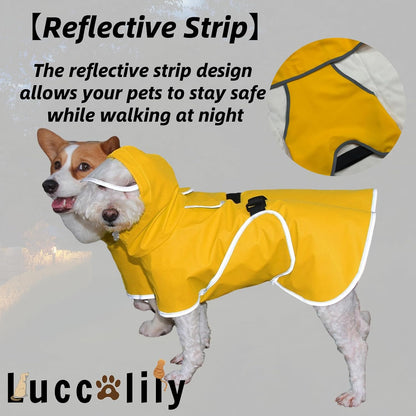 Luccalily pet rain coat showing extended underbelly coverage panel