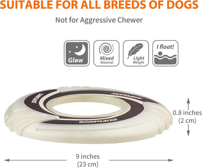 Dog playing with Skipdawg flying disc in outdoor setting