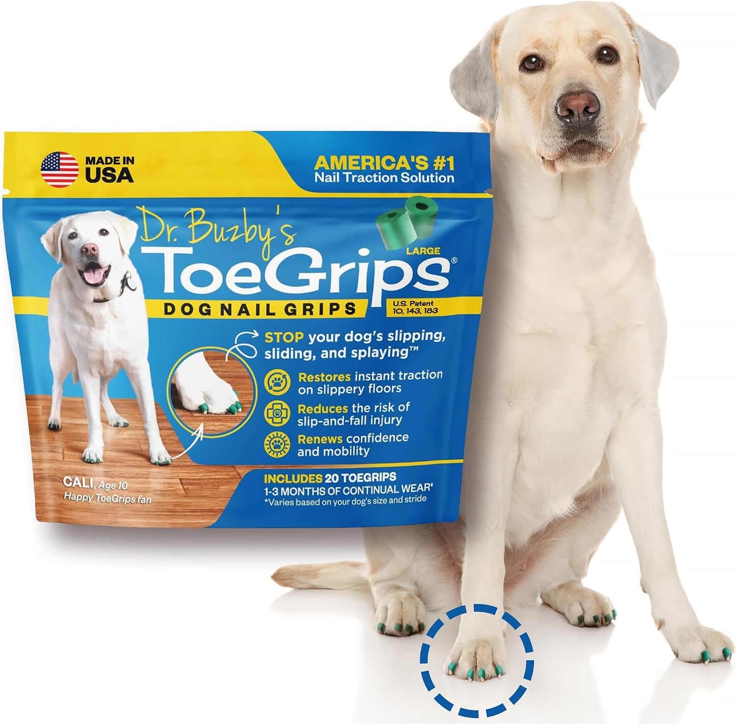 Dr Buzby's Large ToeGrips for Dogs - Instant Traction on Wood/Hardwood Floors - Anti Slip Relief - Grippers for Senior Dogs - Stop Sliding Instantly - Rubber Nails for Paws - 1 Pack (20 Grips) - Image 9
